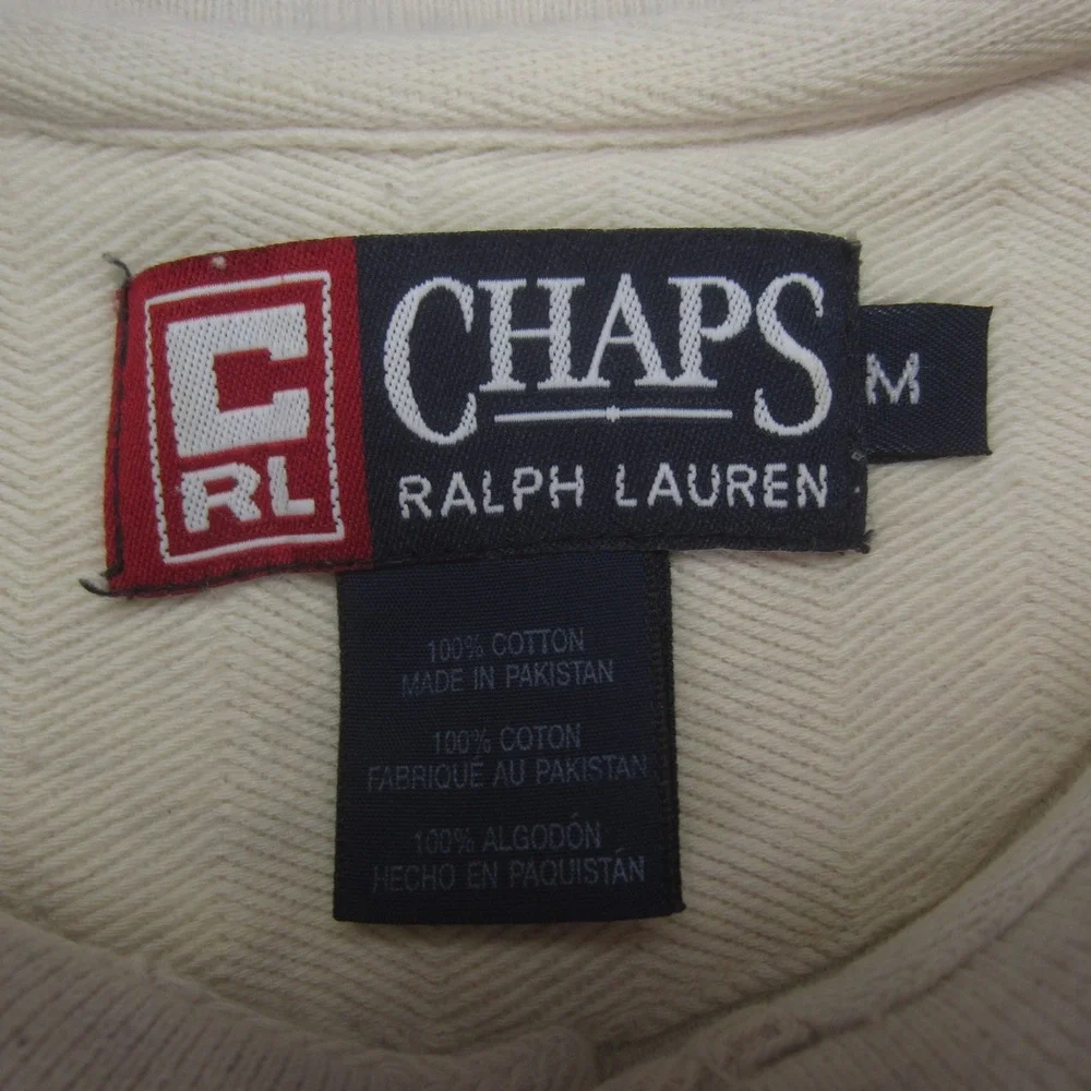 Vtg Chaps Ralph Lauren Polo Shirt Mens Medium Cream Short Sleeve‎ Textured Golf - Picture 7 of 14